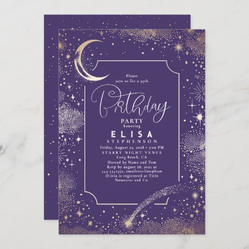 Starry Night Sky Moon Mystical Celestial Birthday Invitation