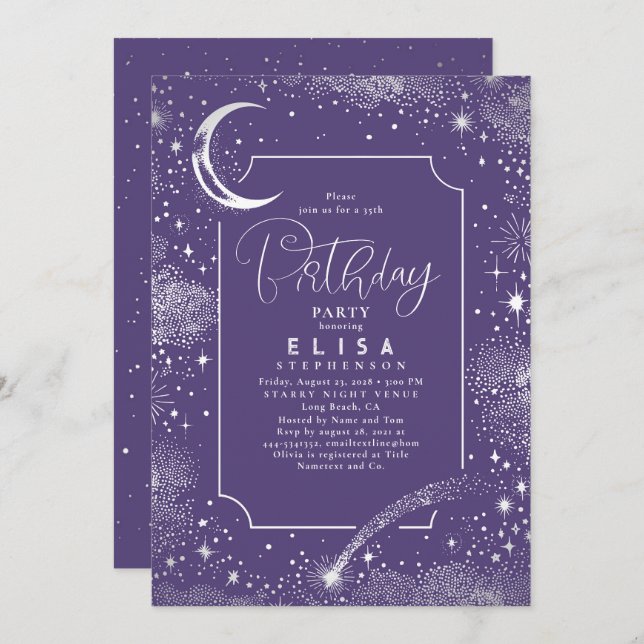 Starry Night Sky Moon Mystical Celestial Birthday Invitation (Front/Back)