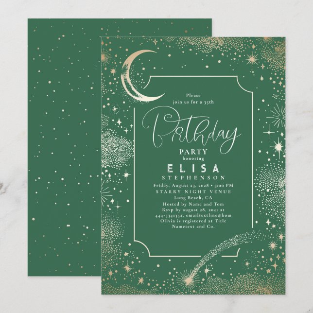 Starry Night Sky Moon Mystical Celestial Birthday Invitation (Front/Back)