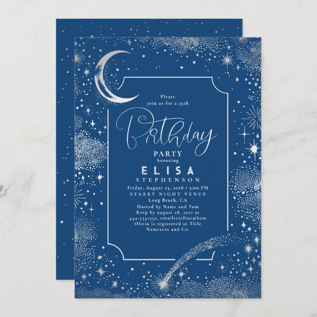 Starry Night Sky Moon Mystical Celestial Birthday Invitation (Front/Back)