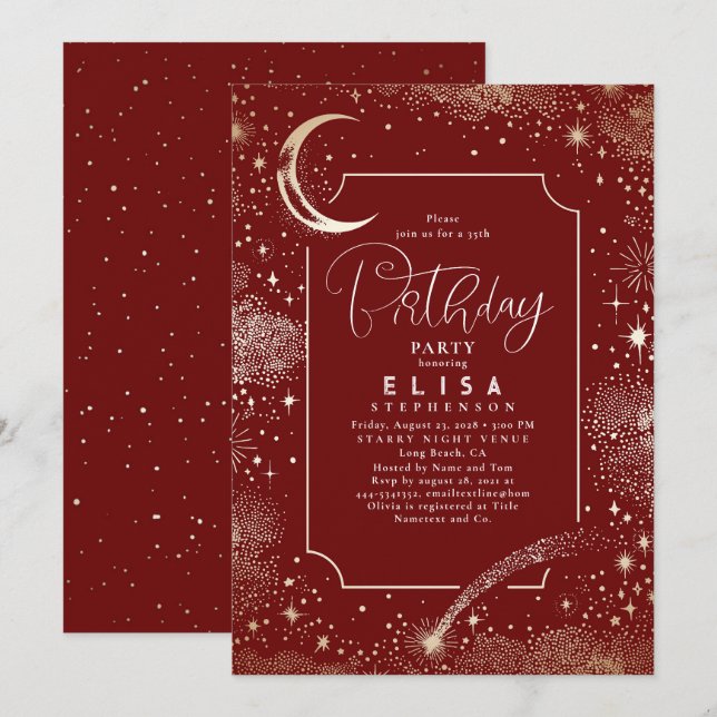 Starry Night Sky Moon Mystical Celestial Birthday Invitation (Front/Back)