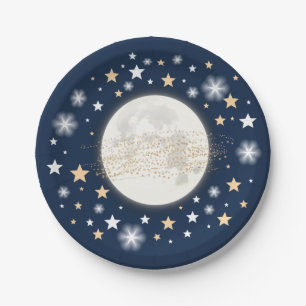 Starry Night Sky/ Moon & Stars/ Navy Twinkle Star Paper Plates
