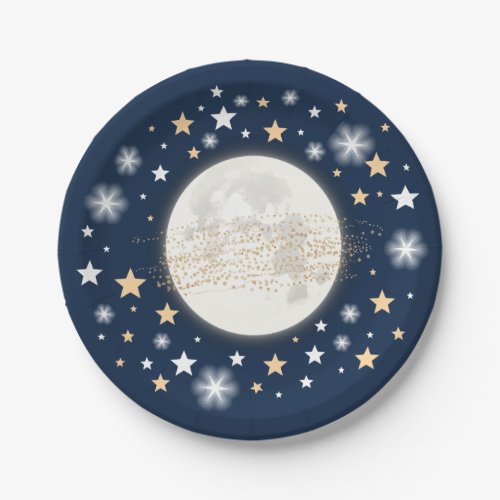 Starry Night Sky Moon  Stars Navy Twinkle Star Paper Plates