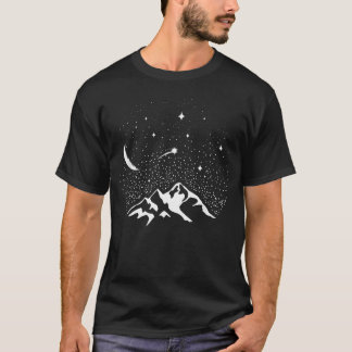 Starry Night Sky Over Mountains - Nature Outdoor T-Shirt