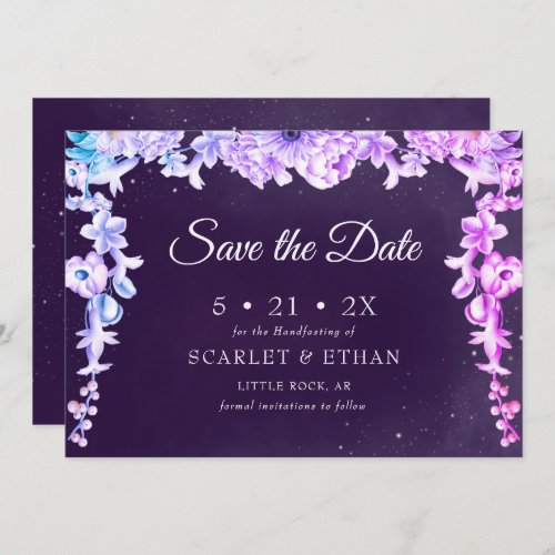 Starry Night Sky Purple Floral Handfasting Save The Date