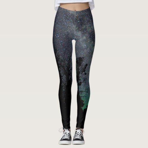 Starry Night Sky  Trees Leggings