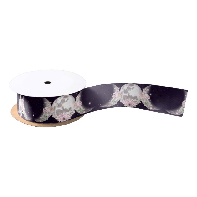 Starry Night Sky Triple Moon Purple Handfasting Satin Ribbon (Spool)