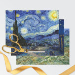 Starry Night Sky Vincent van Gogh Wrapping Paper Sheets<br><div class="desc">Indulge in the timeless beauty of art with Vincent van Gogh (1853-1890) Wrapping Paper Sheets – a celebration of the masterpieces that have captivated hearts for generations. Starry Night (1889) - with a crescent moon in a swirled night sky. Starry Night over the Rhone (1888)- a nighttime scene of boats...</div>