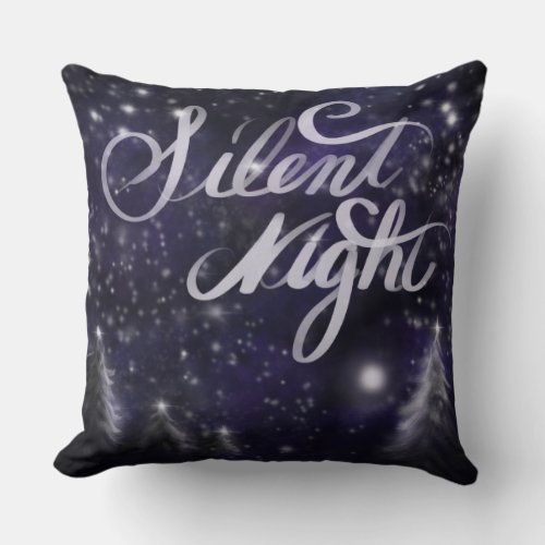  starry night sky winter scene silent night throw pillow