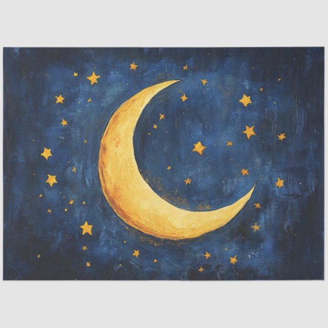 Starry Night Sky With Crescent Moon Decoupage Tissue Paper (Front)