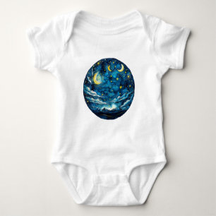 Starry Night Sky with Moons – Celestial Kids Baby Bodysuit