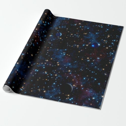 Starry night sky with planets wrapping paper