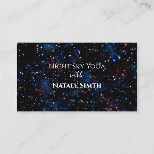 Starry night sky with stars and planets business card