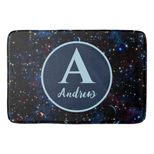 Starry night sky with stars and planets doormat bath mat