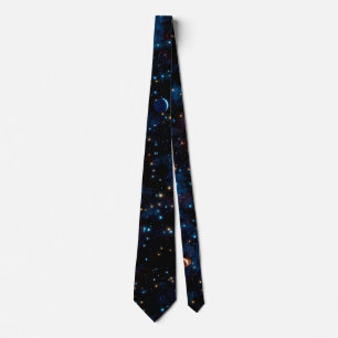 Starry night sky with stars and planets neck tie