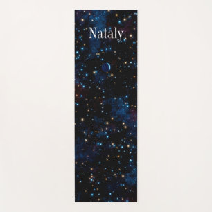 Starry night sky with stars and planets yoga mat