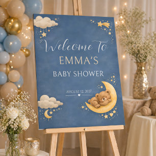 Starry Night Sleeping Bear Watercolor Blue Gold Foam Board