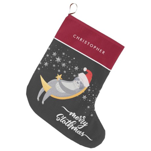 Starry Night Sloth Moon Personalized Holiday Large Christmas Stocking