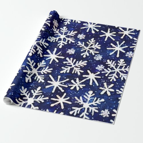 Starry Night Snowflakes Wrapping Paper