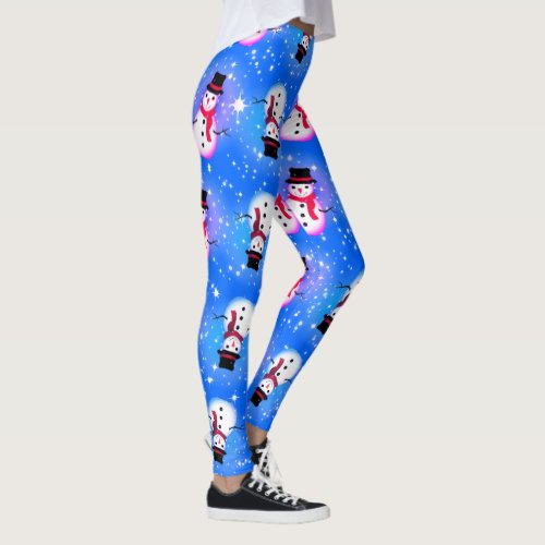 Starry Night Snowman Christmas Leggings