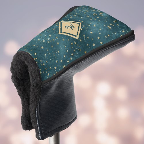 Starry Night Space Design with Gold Monogram Golf Head Cover