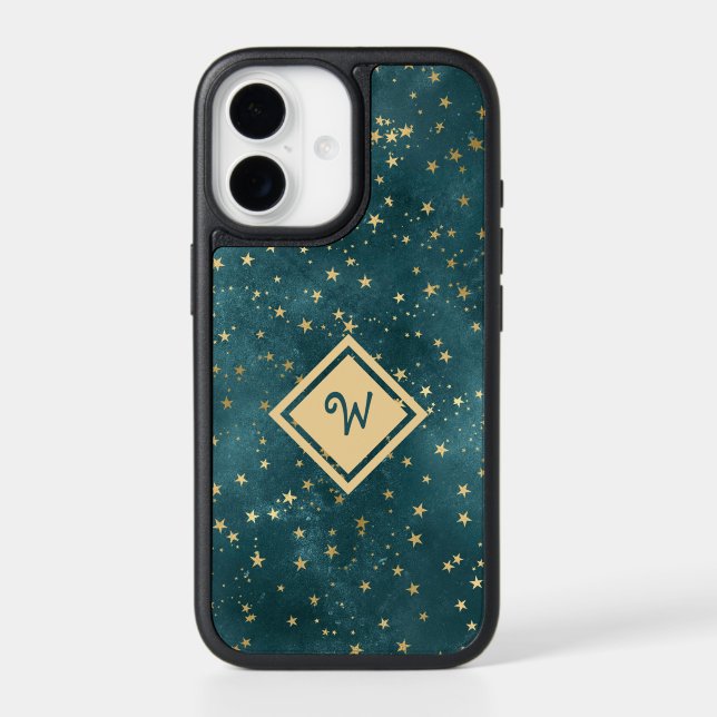 Starry Night Space Design with Gold Monogram Otterbox iPhone Case (Back)