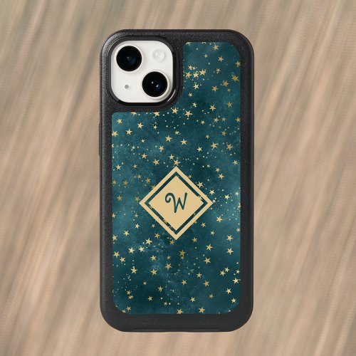 Starry Night Space Design with Gold Monogram OtterBox iPhone 14 Case
