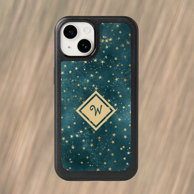 Starry Night Space Design with Gold Monogram Otterbox iPhone Case (Creator Uploaded)
