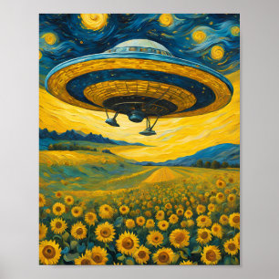Starry Night Space Invasion- Surreal Art Poster