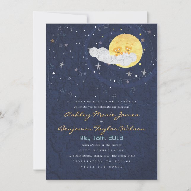 Starry Night Space with Moon Wedding Invitation (Front)
