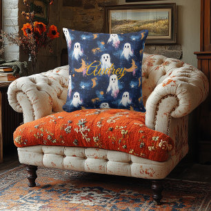 Starry Night Specters Halloween Pillow with Name