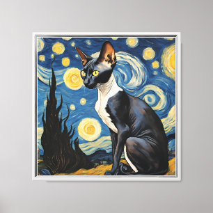 Starry Night Sphynx Cat Pet Portrait Canvas Print