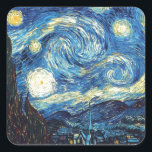 Starry Night Square Sticker<br><div class="desc">Starry Night - Impressionism painting by Vincent Van Gogh - sticker. MY ORIGINAL ARTWORK at zazzle.com/virginia5050,  INTERNATIONAL GIFTS at zazzle.com/InternationalGifts,  Birthday Gift Store at zazzle.com/BirthdayGiftStore,  Florida Gift Store at zazzle.com/FloridaGiftStore,  and Retirement Gift Store at www.zazzle.com/RetirementGiftStore*</div>