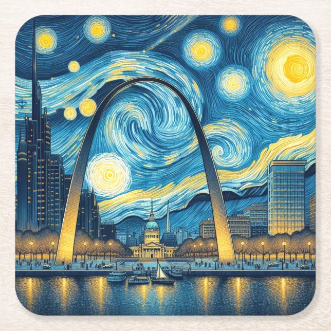 Starry Night St. Louis Missouri Square Paper Coaster (Front)