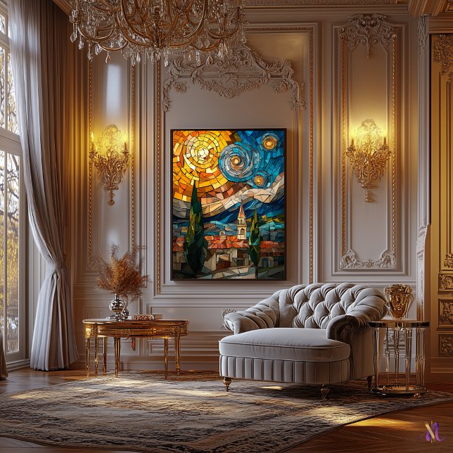 Starry Night Stained Glass Mosaic Artwork Canvas Print (Creator Uploaded)