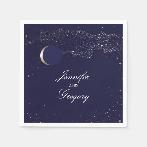 Starry Night Stars Navy and Gold Wedding Paper Napkins