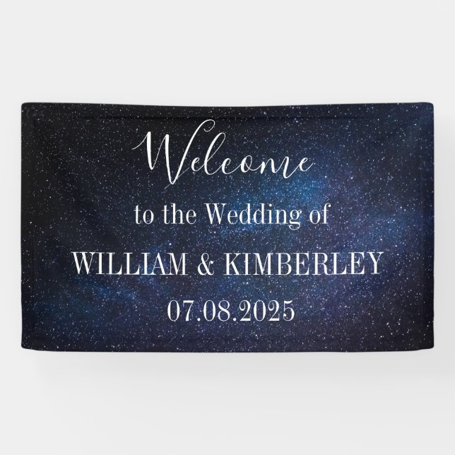 Starry Night Stars Sky Galaxy Elegant Wedding  Banner (Horizontal)