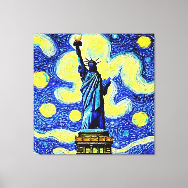 Starry Night Statue Of Liberty New York Canvas Print (Front)