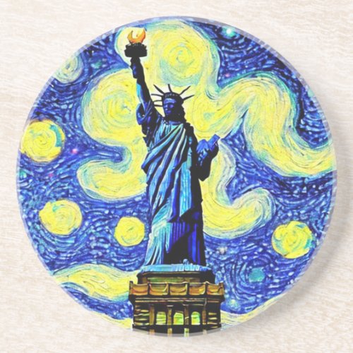 Starry Night Statue Of Liberty New York Coaster