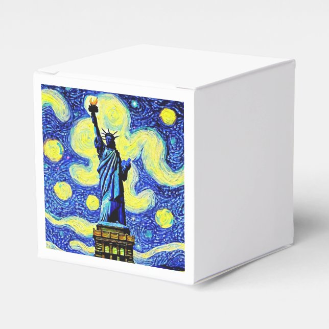 Starry Night Statue Of Liberty New York Favor Boxes (Front Side)