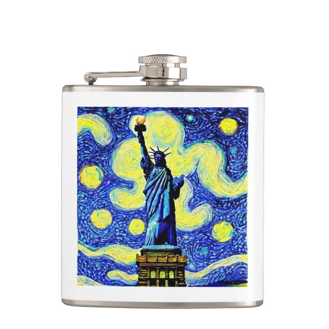 Starry Night Statue Of Liberty New York Flask (Front)