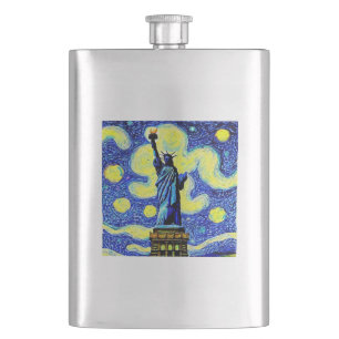 Starry Night Statue Of Liberty New York Flask