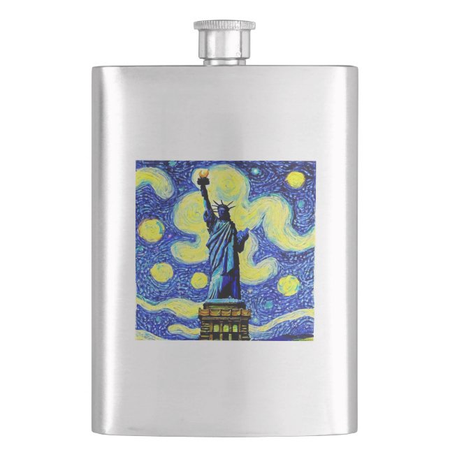Starry Night Statue Of Liberty New York Flask (Front)
