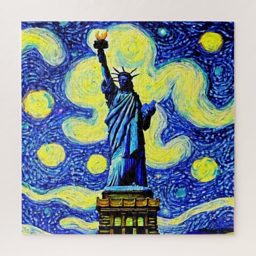 Starry Night Statue Of Liberty New York Jigsaw Puzzle