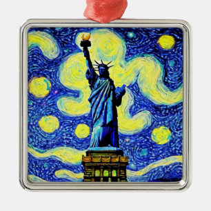 Starry Night Statue Of Liberty New York Metal Ornament