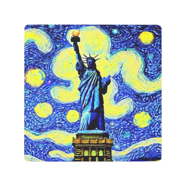 Starry Night Statue Of Liberty New York Metal Print (Front)