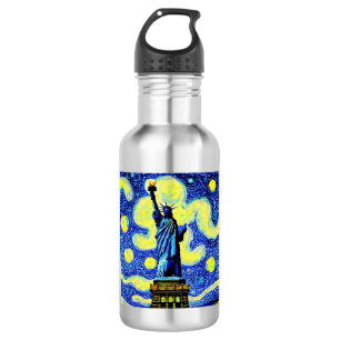 Starry Night Statue Of Liberty New York Stainless Steel Water Bottle