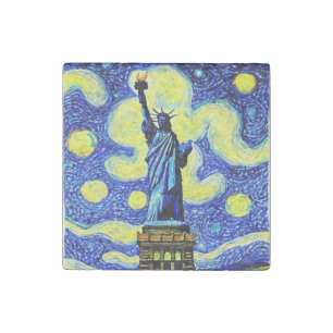 Starry Night Statue Of Liberty New York Stone Magnet