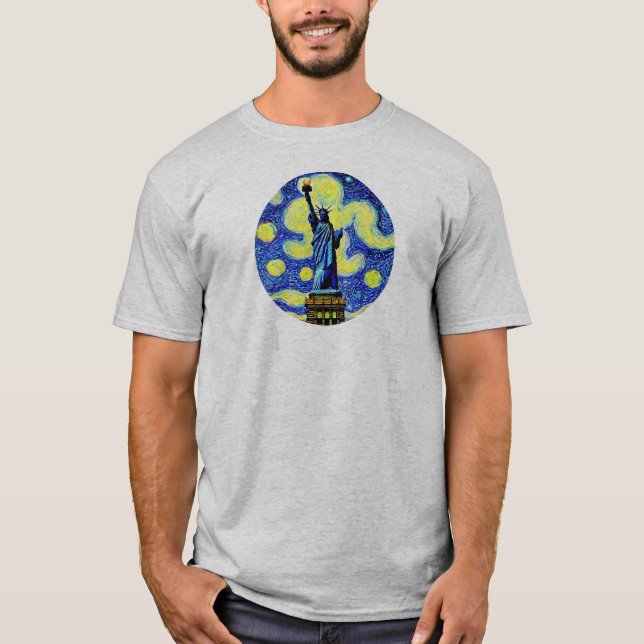 Starry Night Statue Of Liberty New York T-Shirt (Front)