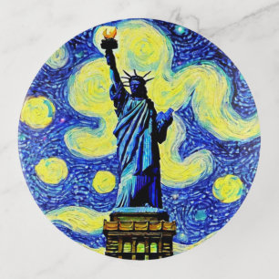 Starry Night Statue Of Liberty New York Trinket Tray